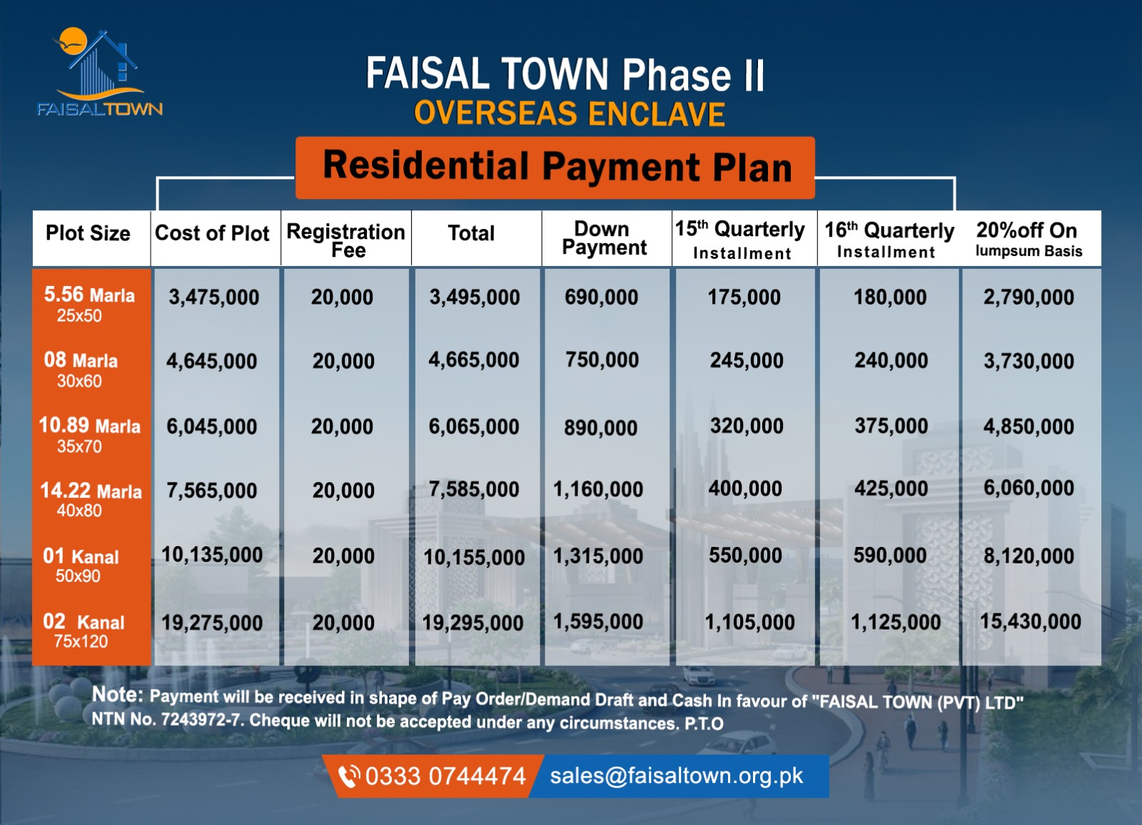 Faisal Town phase 2 overseas enclave New Payment Plan