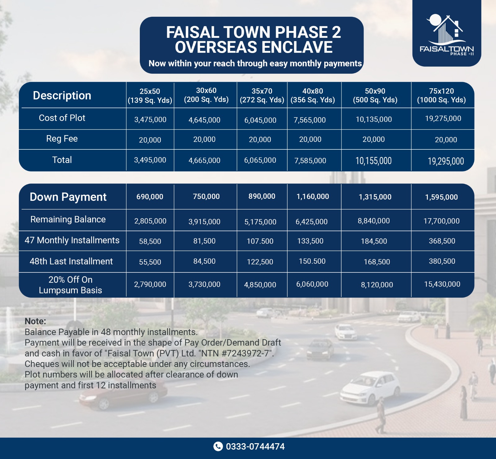 Faisal town Phase 2 overseas enclave block monthly installments plan
